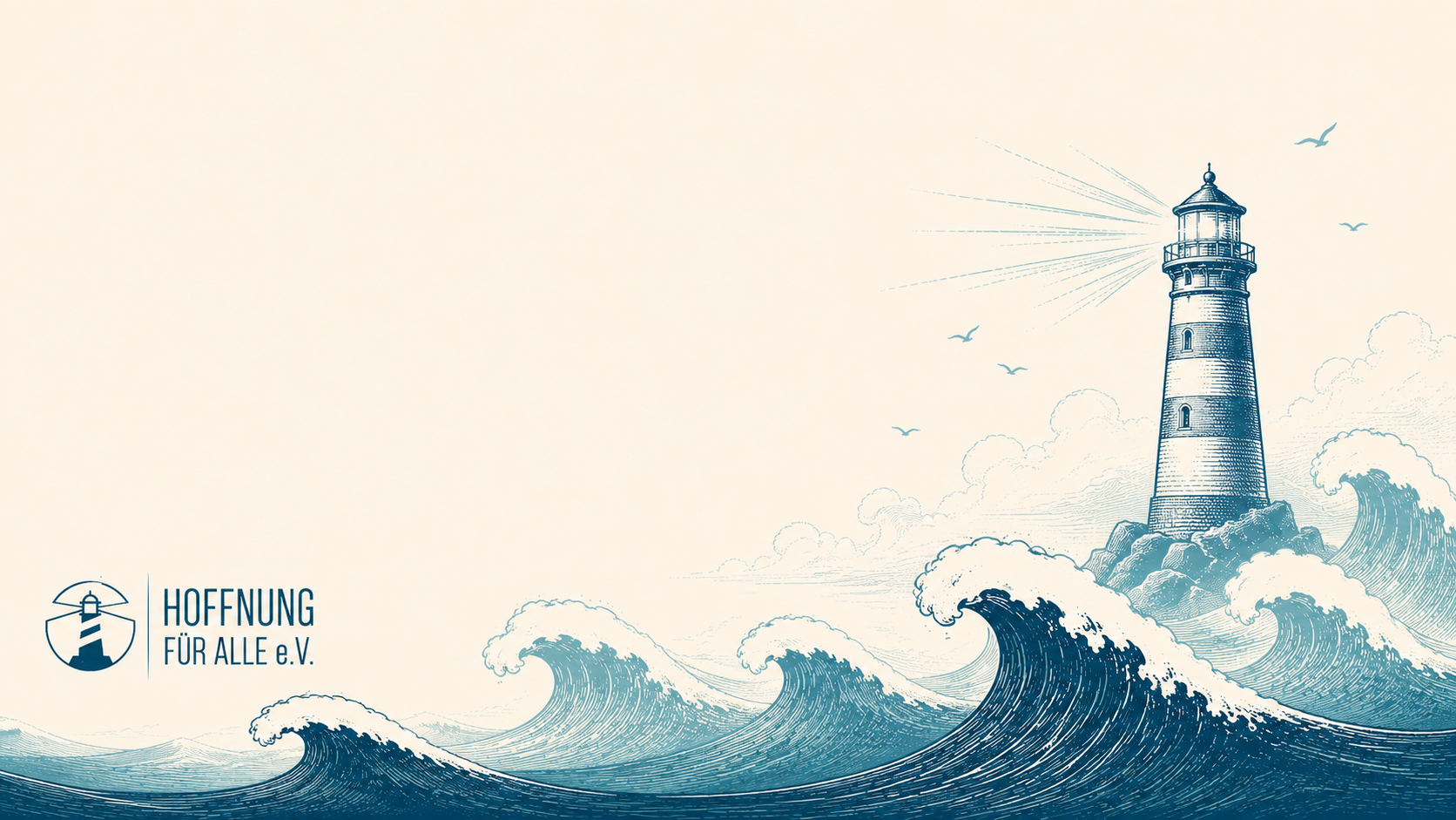 Illustration eines Leuchtturms in Meereswellen