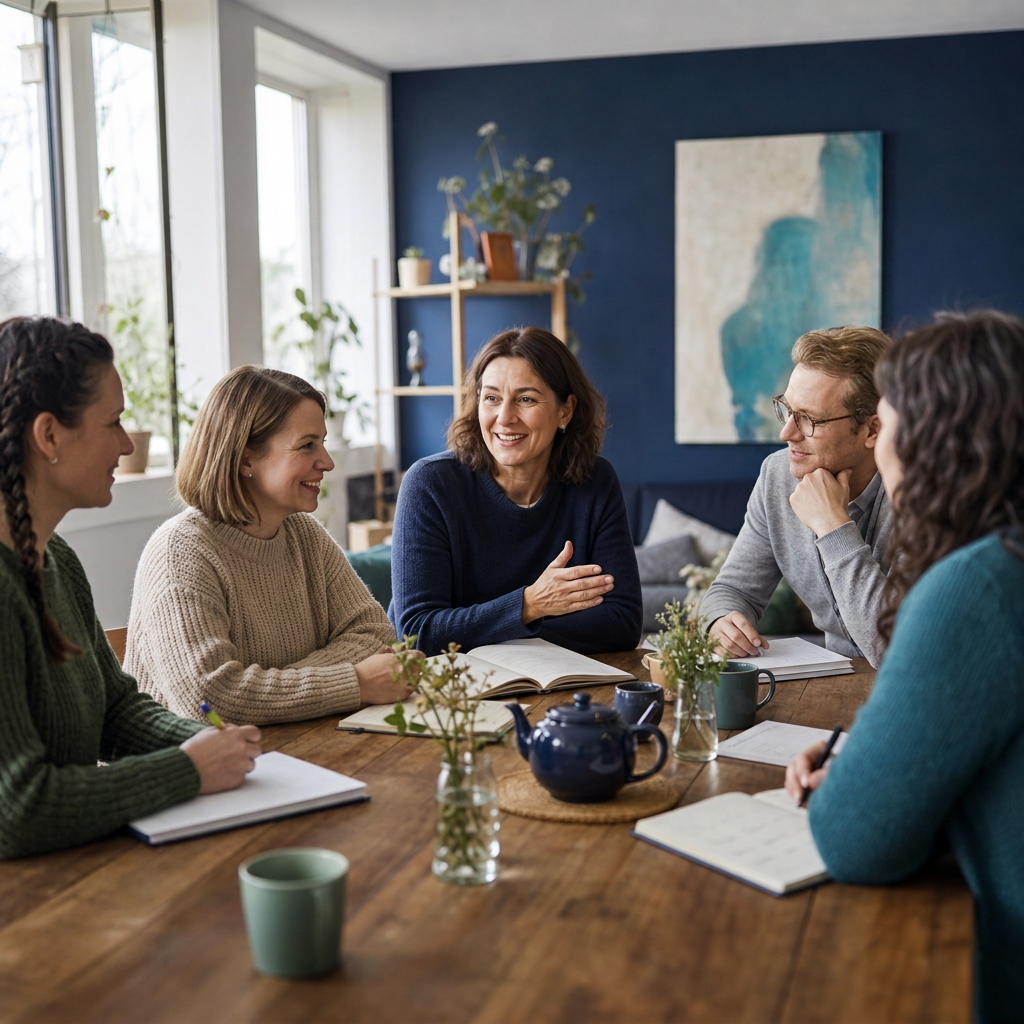 Teilnehmende des Sprachcafés beim gemeinsamen Gespräch